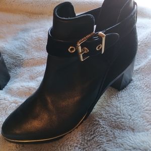 Ted Baker Black Leather & Suede Ankle Boots with Gold Buckle Size 37 (U.S.6.5)
